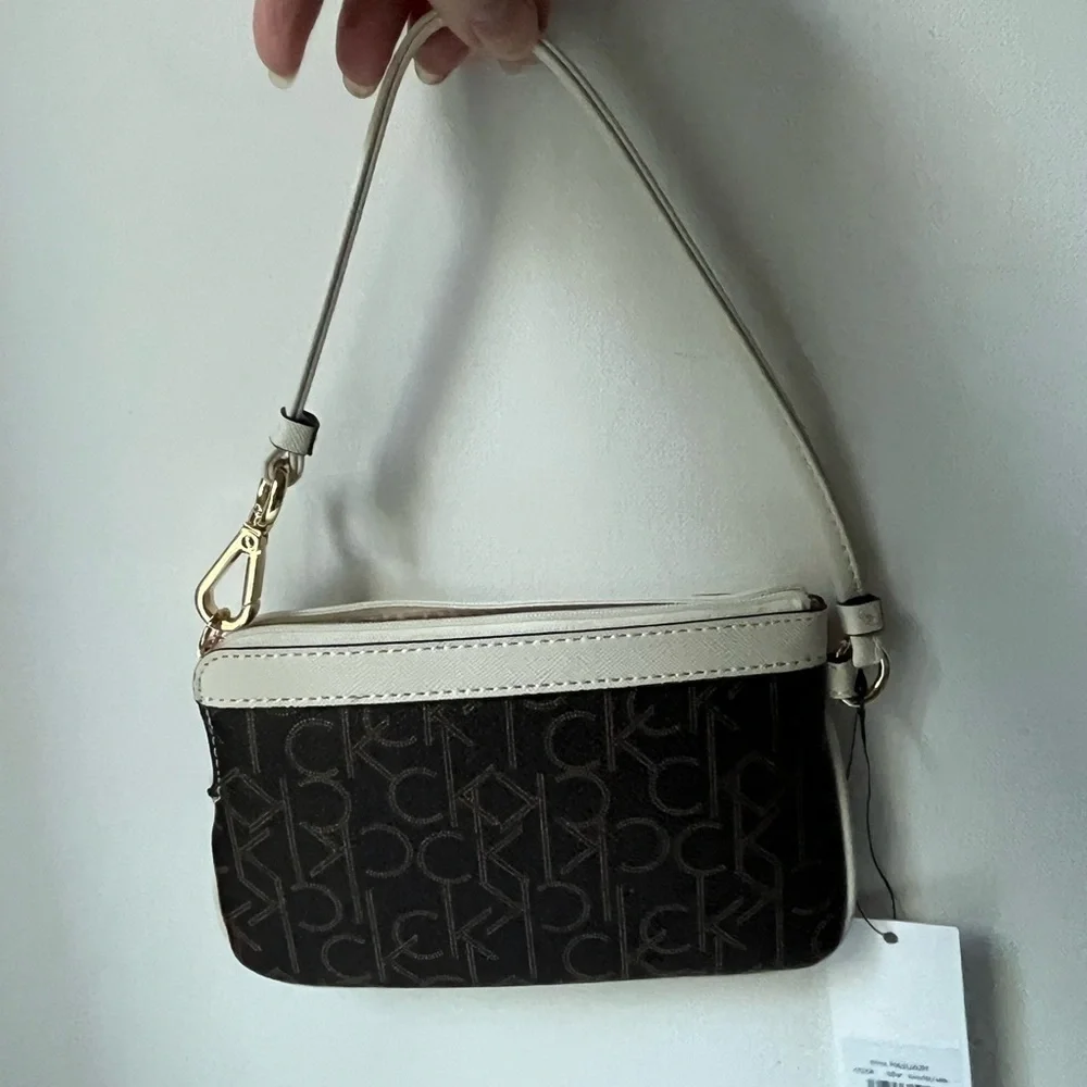 Calvin Klein wristlet wallet brown logo